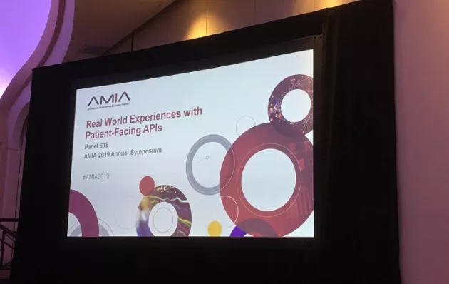 Picture of a powerpoint slide showing AMIA 2019 panel