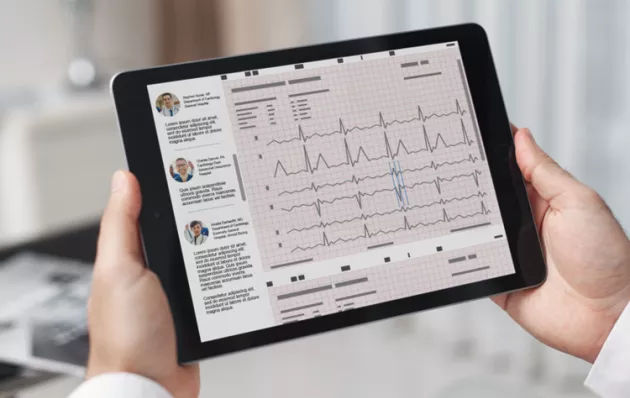 Photo of a tablet with a digital health app open